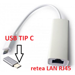 Adaptor de retea LAN RJ45 la USB TYPE-C pentru conectare smartphone la internet prin cablu
